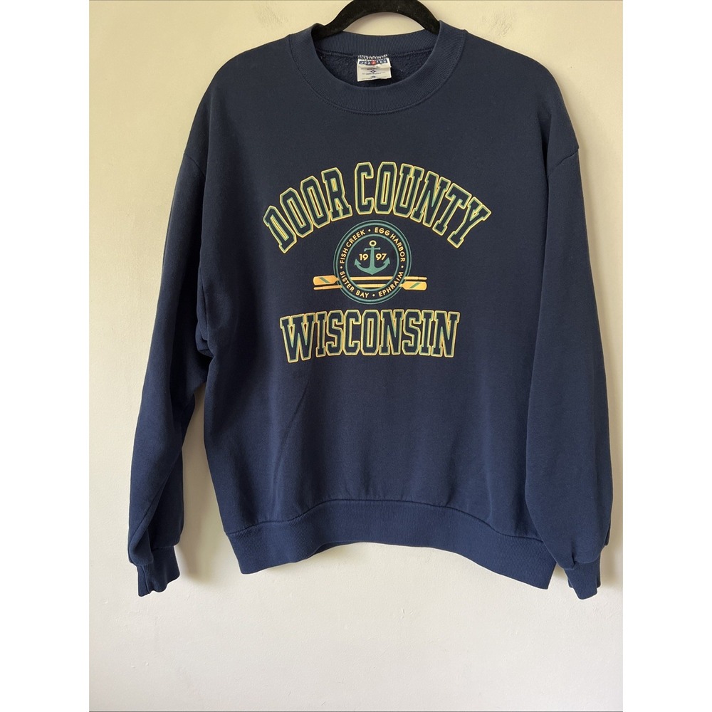 Vintage 90s Door County Wisconsin Sweatshirt Jerzees Made in USA Navy Size L